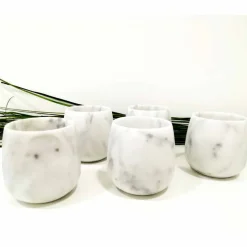 Composizione di 2 Bicchieri in Marmo Bianco di Carrara Made in Italy - Dolla