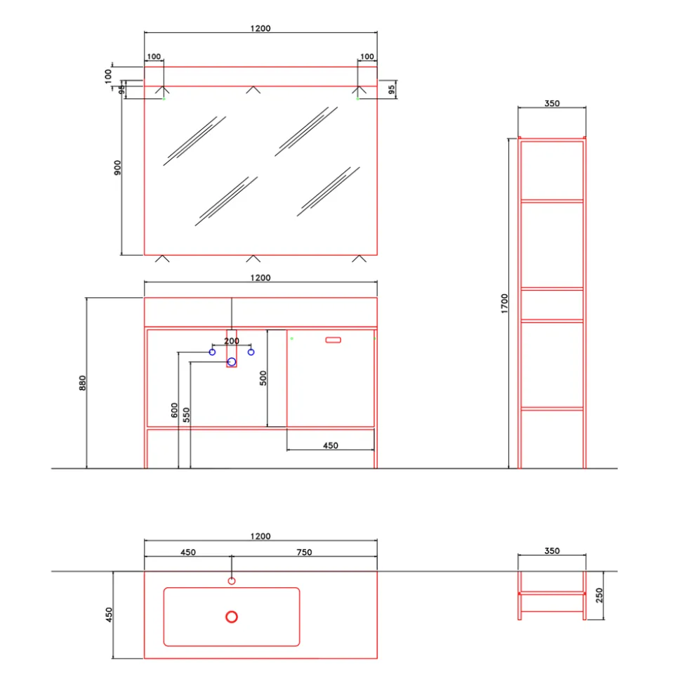 Composizione di Mobili Artigianali per Bagno di Design Moderno a Terra - Farart3