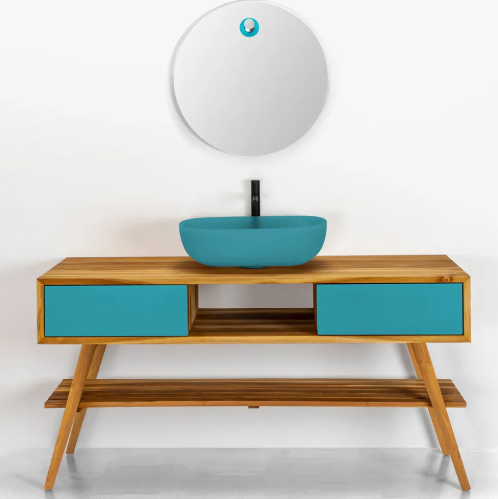 Composizione Mobili Bagno con Mobile in Teak Naturale e Lavabo - Georges