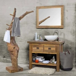 Composizione 3 Mobili Bagno in Legno di Teak con Lavabo in Resina - Essence