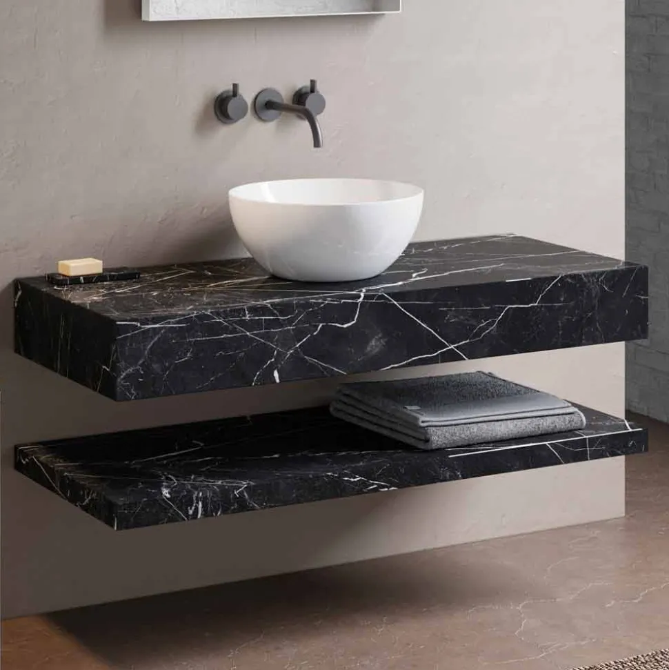 Composizione 3 Mobili Bagno Sospesi in Gres Porcellanato Made in Italy - Ramina