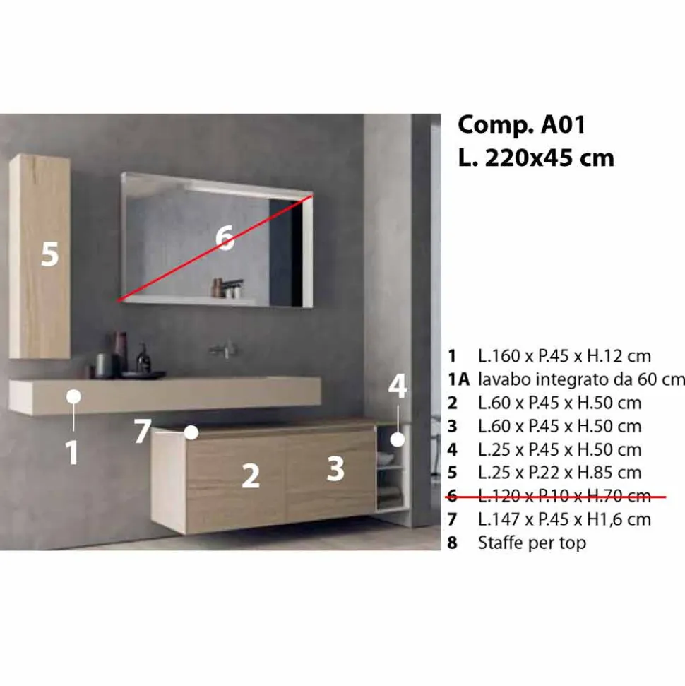 Composizione Mobili Moderni e Sospesi da Bagno, Design Made in Italy - Callisi1