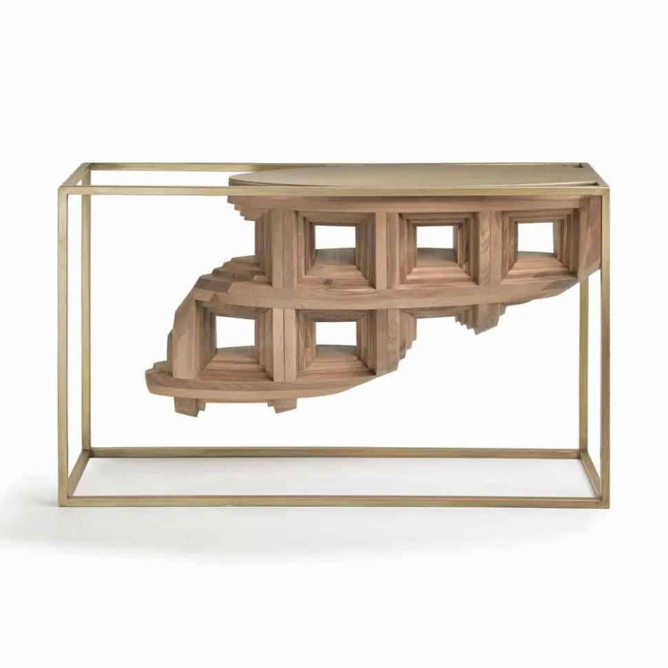 Console design di lusso in legno noce massello e metallo Pardo