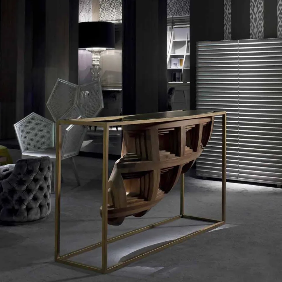Console design di lusso in legno noce massello e metallo Pardo