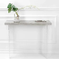 Consolle a Parete Piano in Legno Grigio, Bianco o Corten e Plexiglass - Leopardi