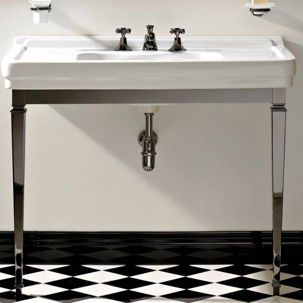 Consolle Bagno 105 cm Vintage in Ceramica Bianca con Piedi,Made in Italy - Marwa