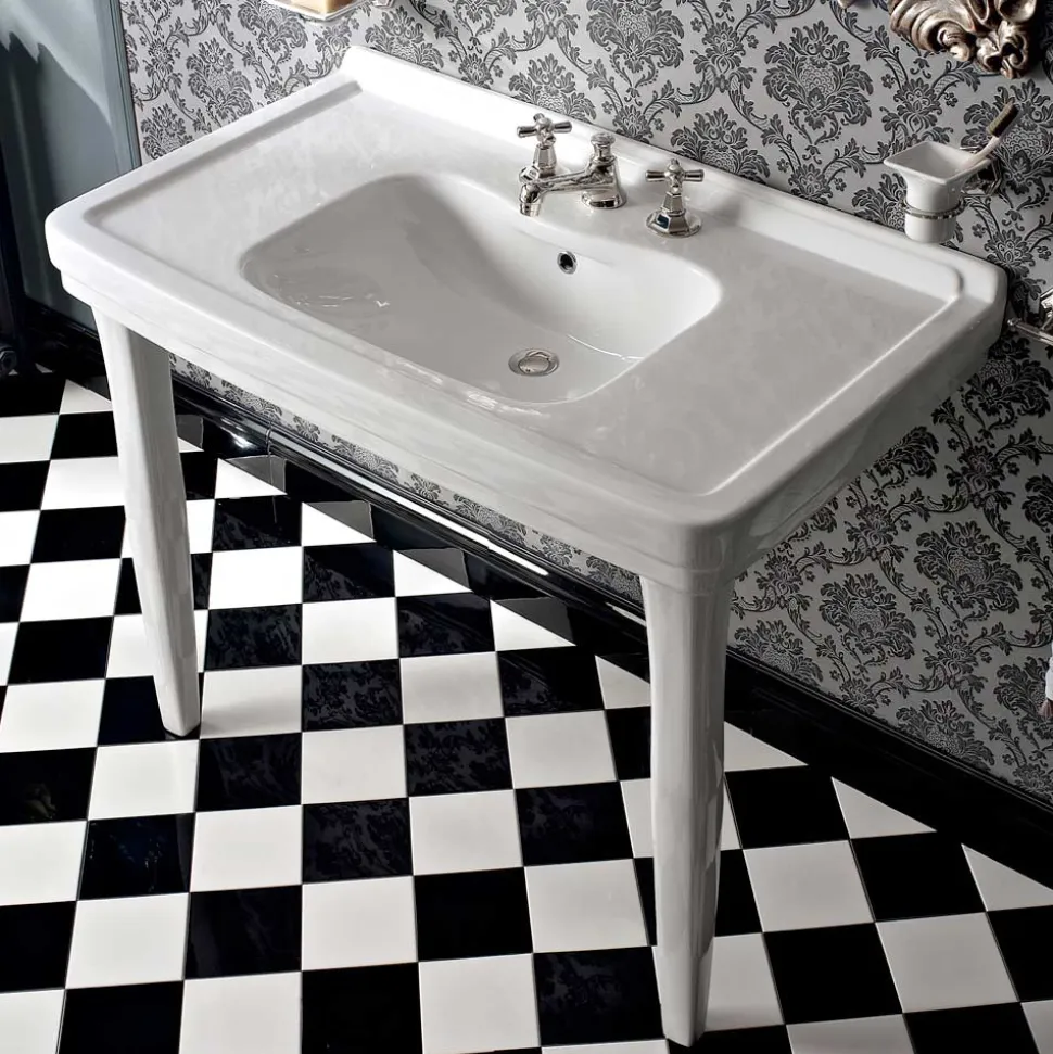 Consolle Bagno 105 cm Vintage in Ceramica Bianca con Piedi,Made in Italy - Marwa