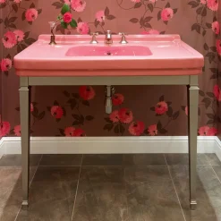 Consolle Bagno 105 cm Vintage in Ceramica Bianca con Piedi,Made in Italy - Marwa
