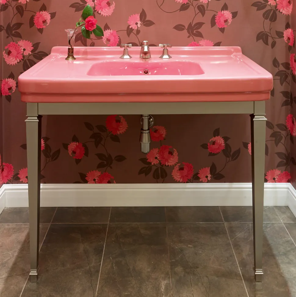 Consolle Bagno 105 cm Vintage in Ceramica Bianca con Piedi,Made in Italy - Marwa