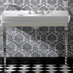 Consolle Bagno 105 cm Vintage in Ceramica Bianca con Piedi,Made in Italy - Marwa