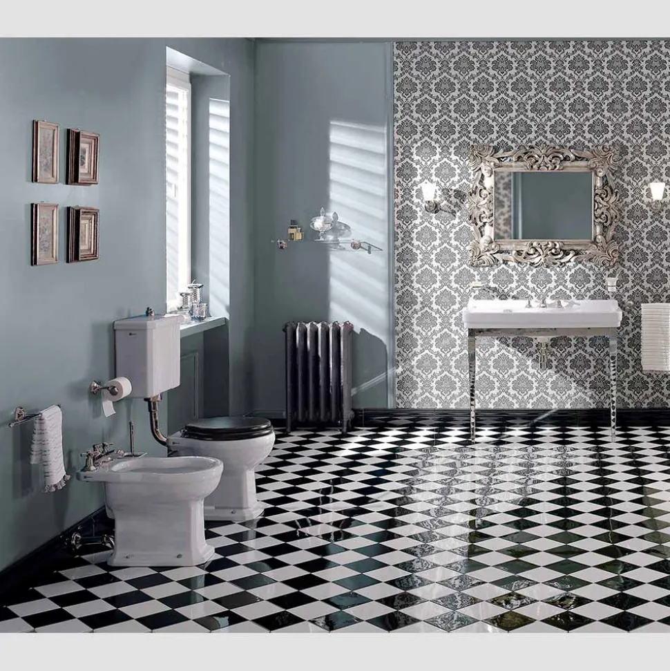 Consolle Bagno 105 cm Vintage in Ceramica Bianca con Piedi,Made in Italy - Marwa
