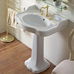 Consolle Bagno in Ceramica Vintage su Colonna, Made in Italy - Paulina