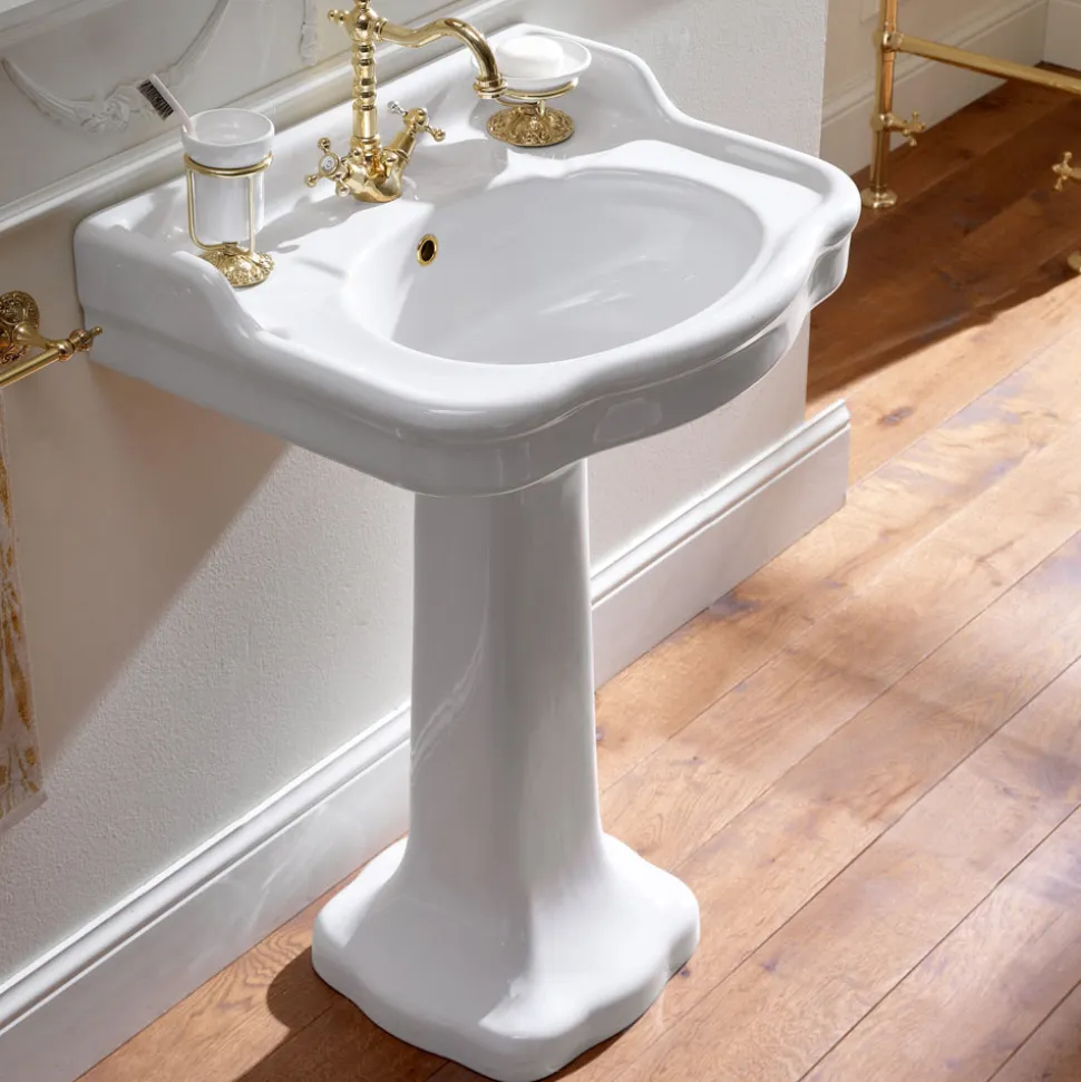 Consolle Bagno in Ceramica Vintage su Colonna, Made in Italy - Paulina