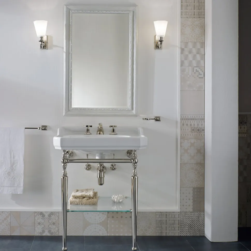 Consolle Bagno L 65 cm Ceramica e Piedi in Metallo Vintage Made in Italy Nausica