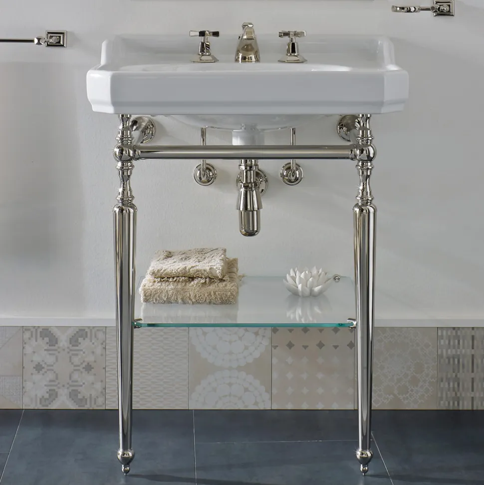 Consolle Bagno L 65 cm Ceramica e Piedi in Metallo Vintage Made in Italy Nausica