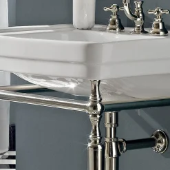 Consolle Bagno L69 cm su Piedi in Ceramica Bianca Vintage, Made in Italy - Marwa