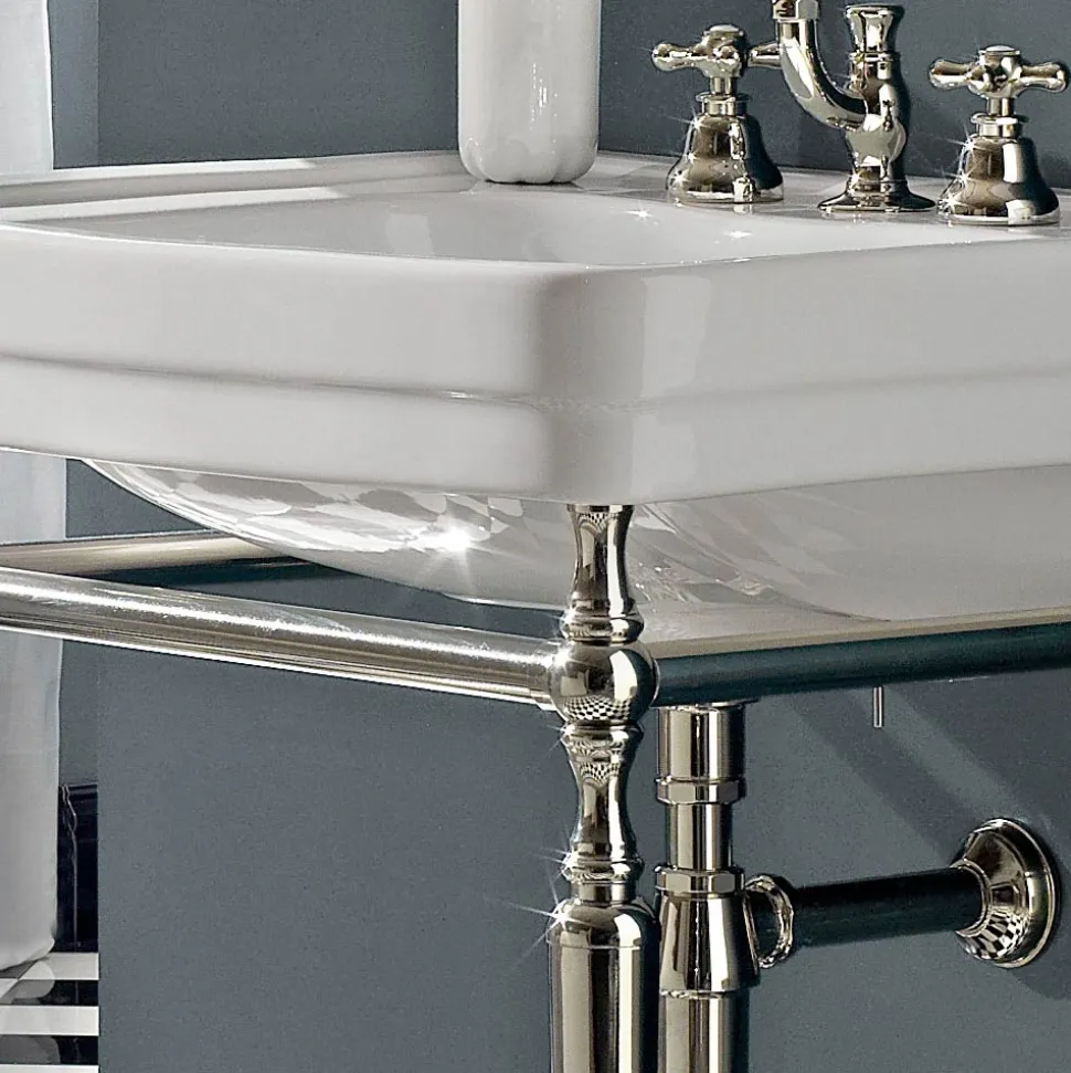 Consolle Bagno L69 cm su Piedi in Ceramica Bianca Vintage, Made in Italy - Marwa