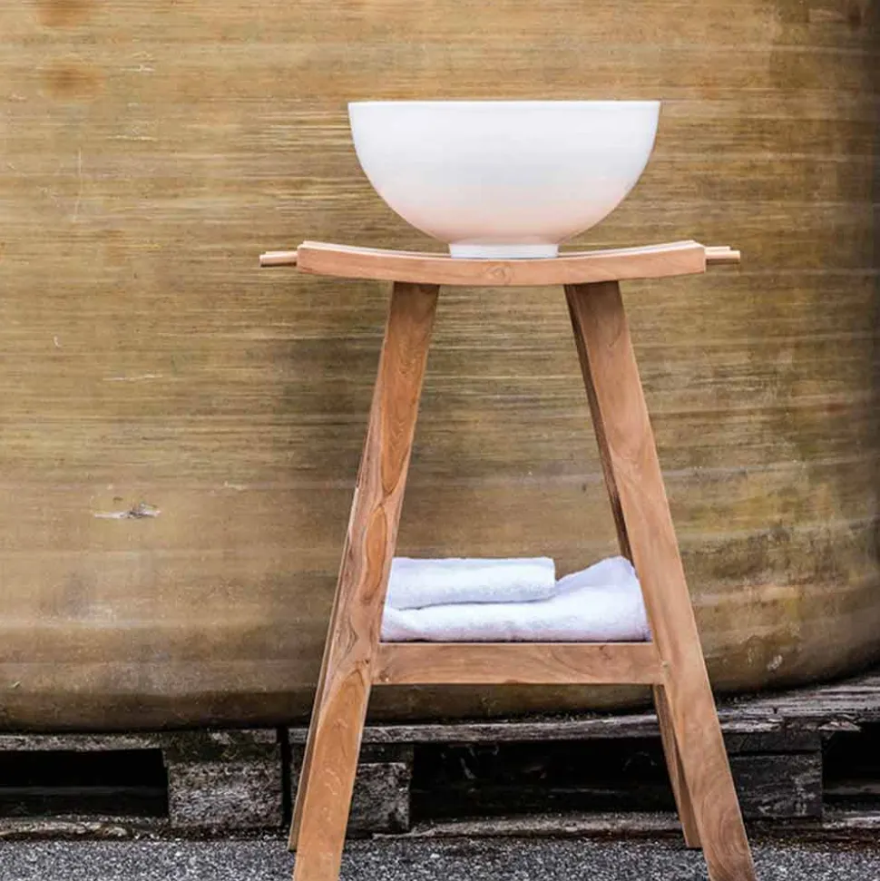Consolle Bagno Moderna in Legno Teak Naturale con Ganci Laterali - Zacary