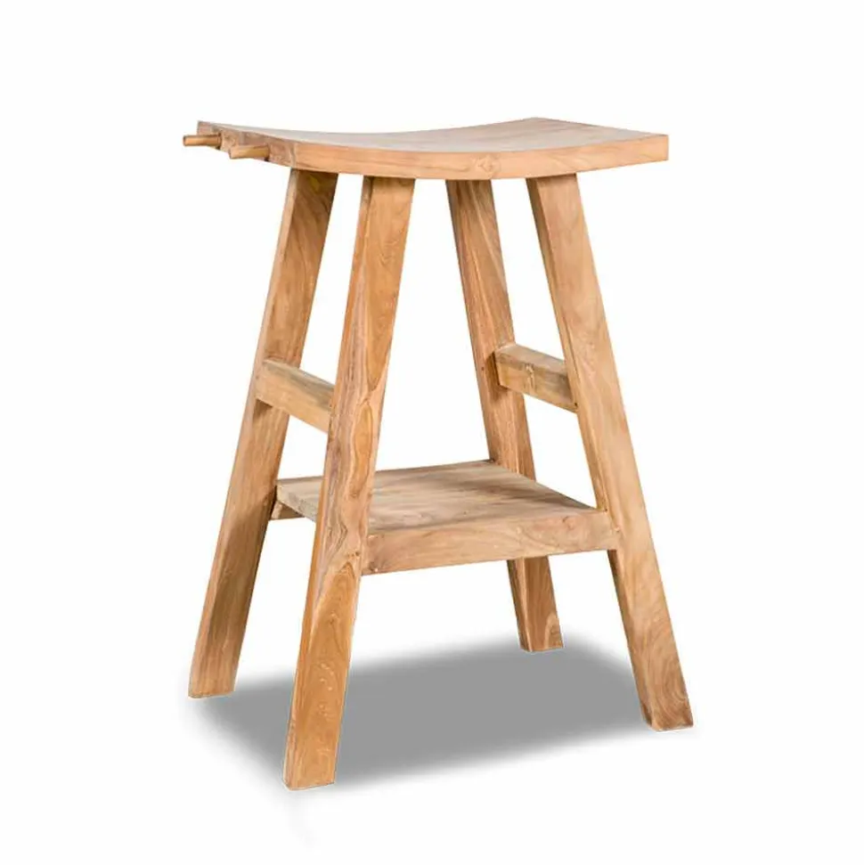 Consolle Bagno Moderna in Legno Teak Naturale con Ganci Laterali - Zacary