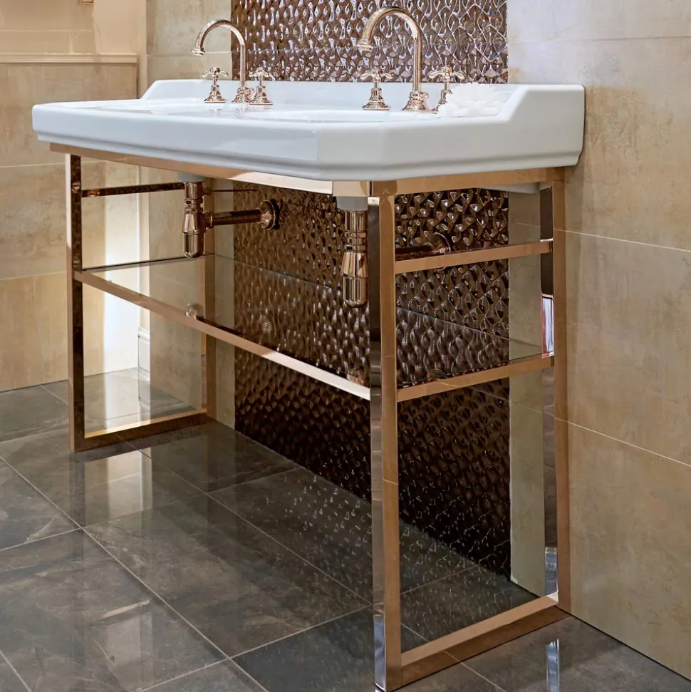 Consolle Bagno Vintage L 135 cm a Vasca Doppia in Ceramica con Piedi - Nausica