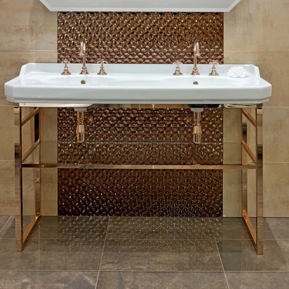 Consolle Bagno Vintage L 135 cm a Vasca Doppia in Ceramica con Piedi - Nausica
