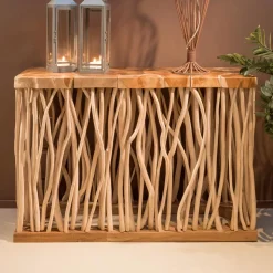 Consolle con Piano e Steli di Teak Massello Naturale - Rodin