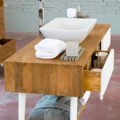 Consolle da bagno di design moderno da terra in teak naturale Pistoia