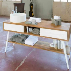 Consolle da bagno di design moderno da terra in teak naturale Pistoia