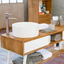 Consolle da bagno di design moderno da terra in teak naturale Pistoia