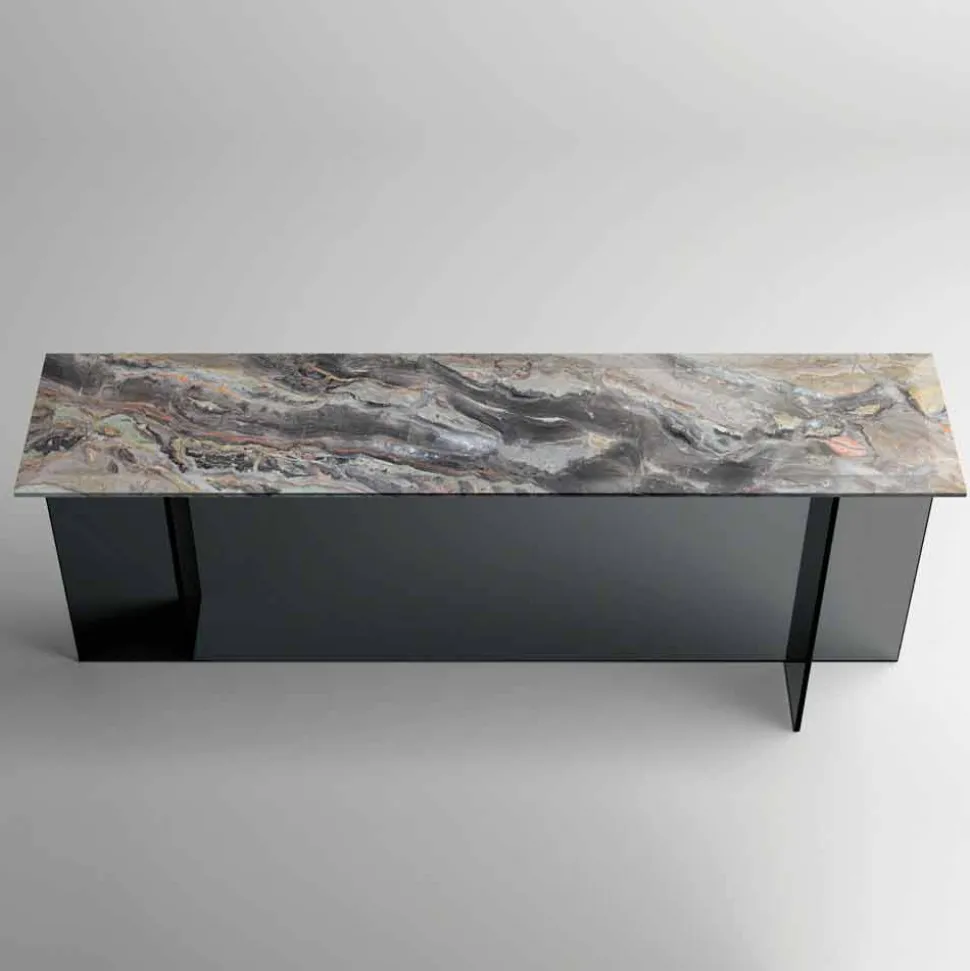 Consolle di Design con Piano in Marmo e Base in Vetro Made in Italy - Molino