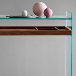 Consolle di Design in Vetro Extrachiaro con Vassoio Made in Italy – Imperativo
