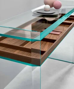 Consolle di Design in Vetro Extrachiaro con Vassoio Made in Italy – Imperativo