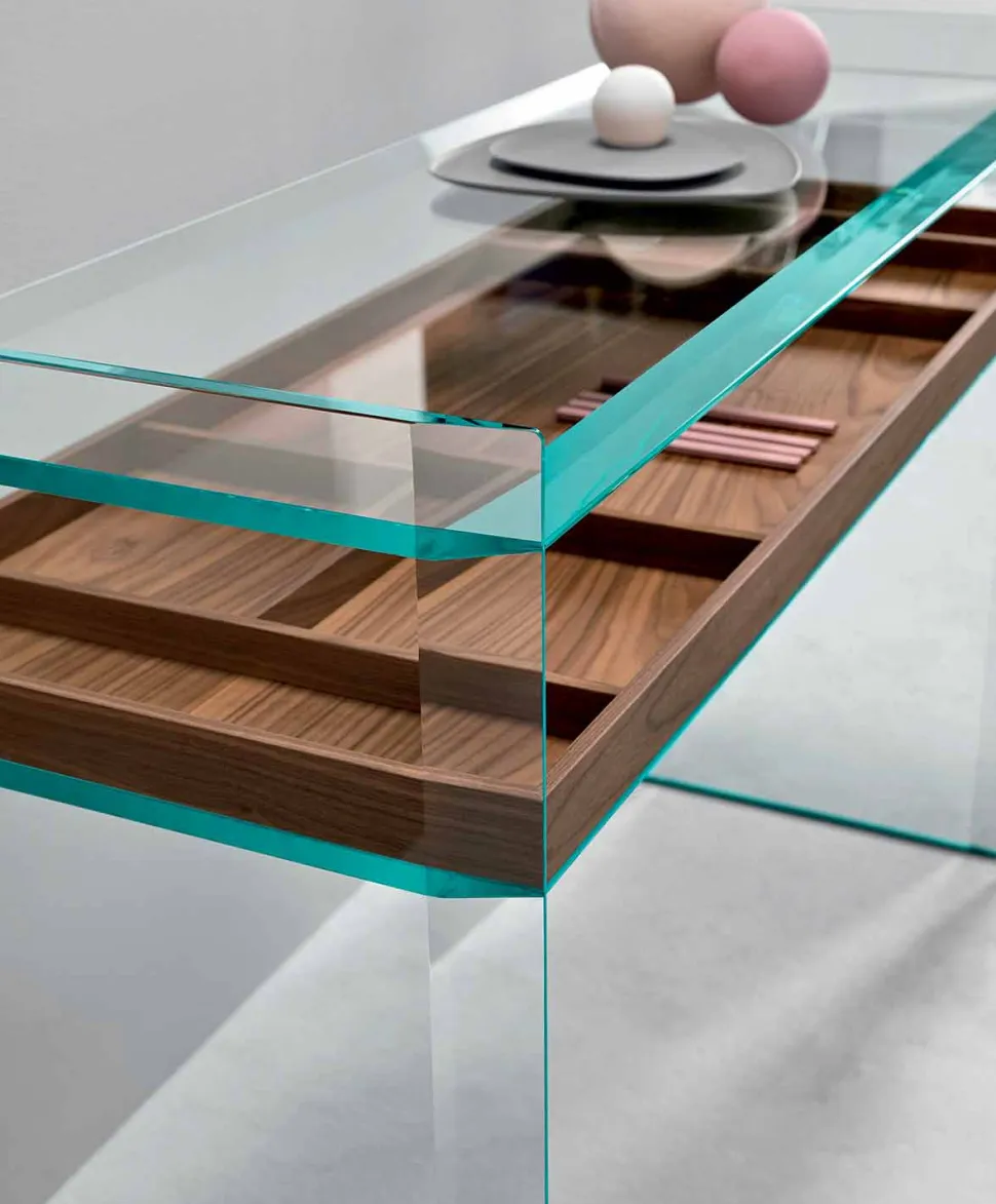 Consolle di Design in Vetro Extrachiaro con Vassoio Made in Italy – Imperativo
