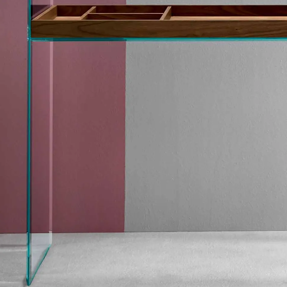Consolle di Design in Vetro Extrachiaro con Vassoio Made in Italy – Imperativo