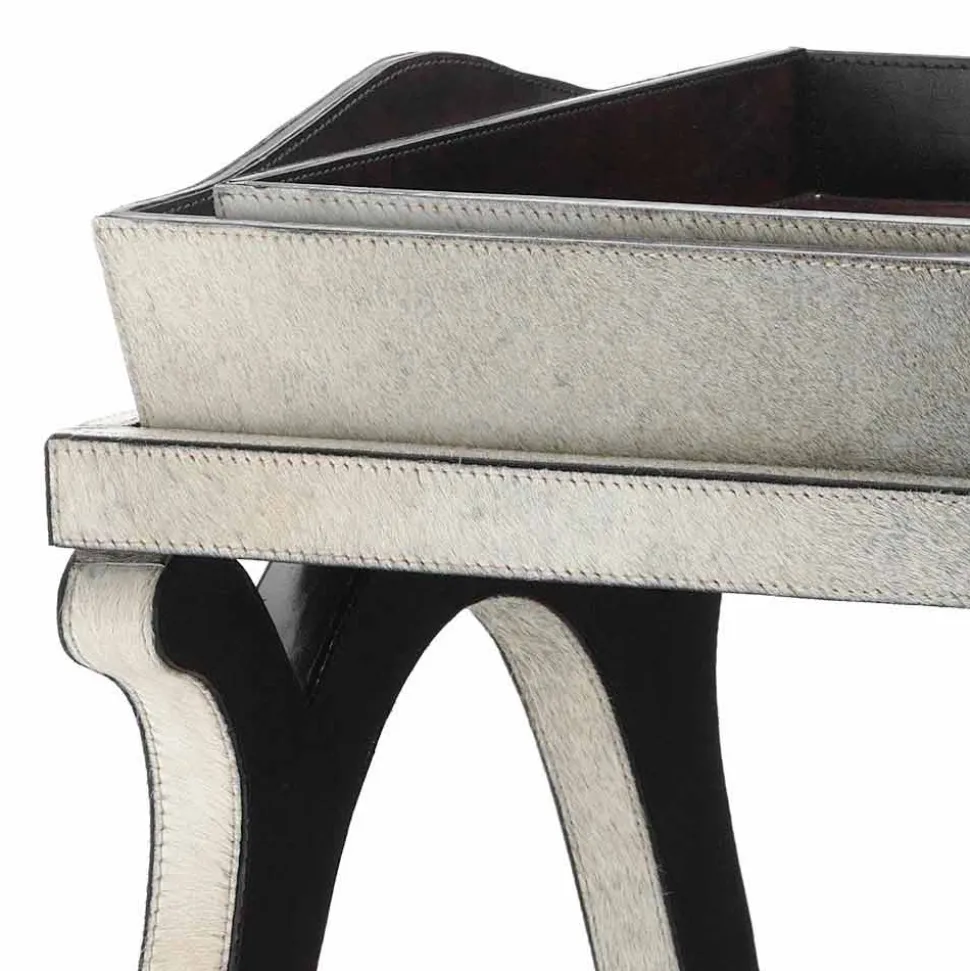 Consolle di design moderno con vassoio in cavallino grigio Felicia