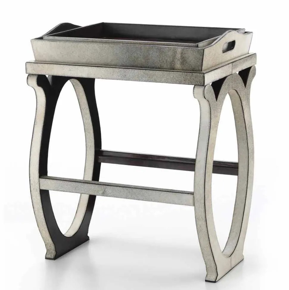 Consolle di design moderno con vassoio in cavallino grigio Felicia