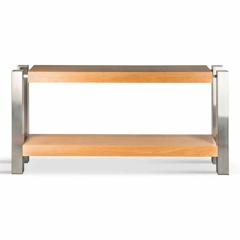 Consolle di design rettangolare doppio ripiano in legno di rovere Aida