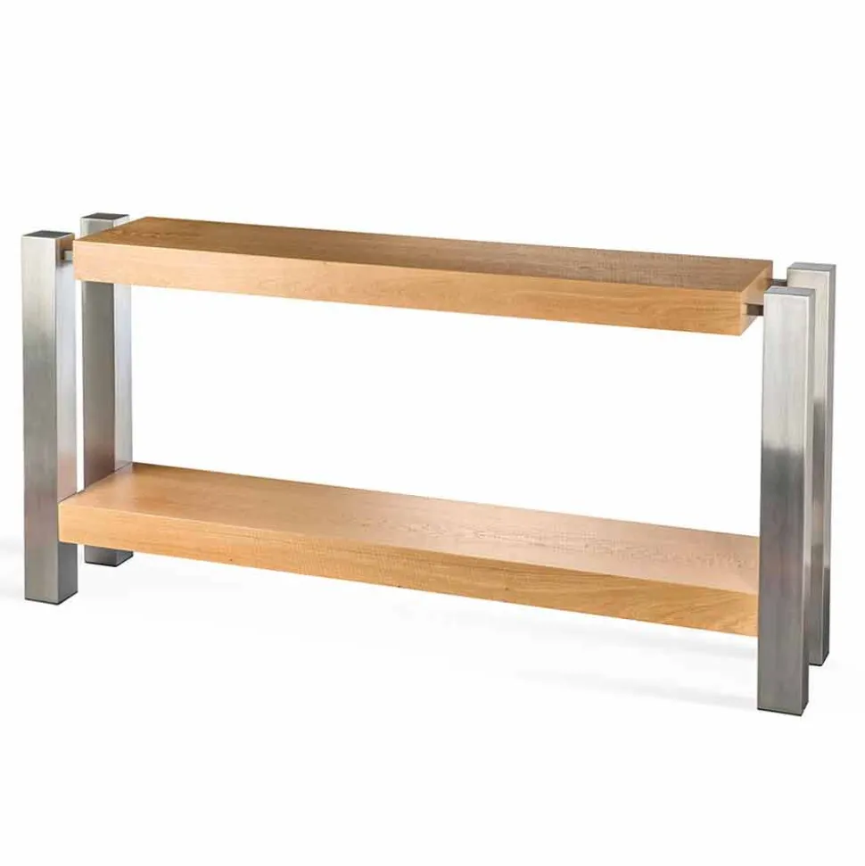 Consolle di design rettangolare doppio ripiano in legno di rovere Aida