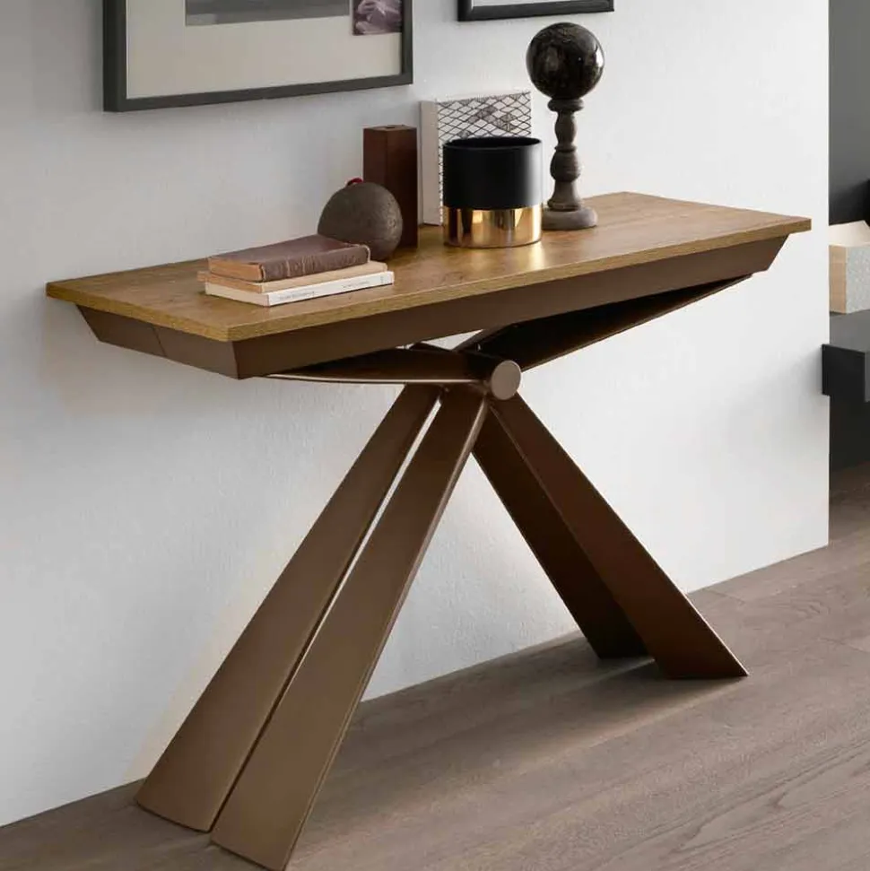 Consolle in Legno e Metallo Allungabile Fino 295 cm Made in Italy - Timedio