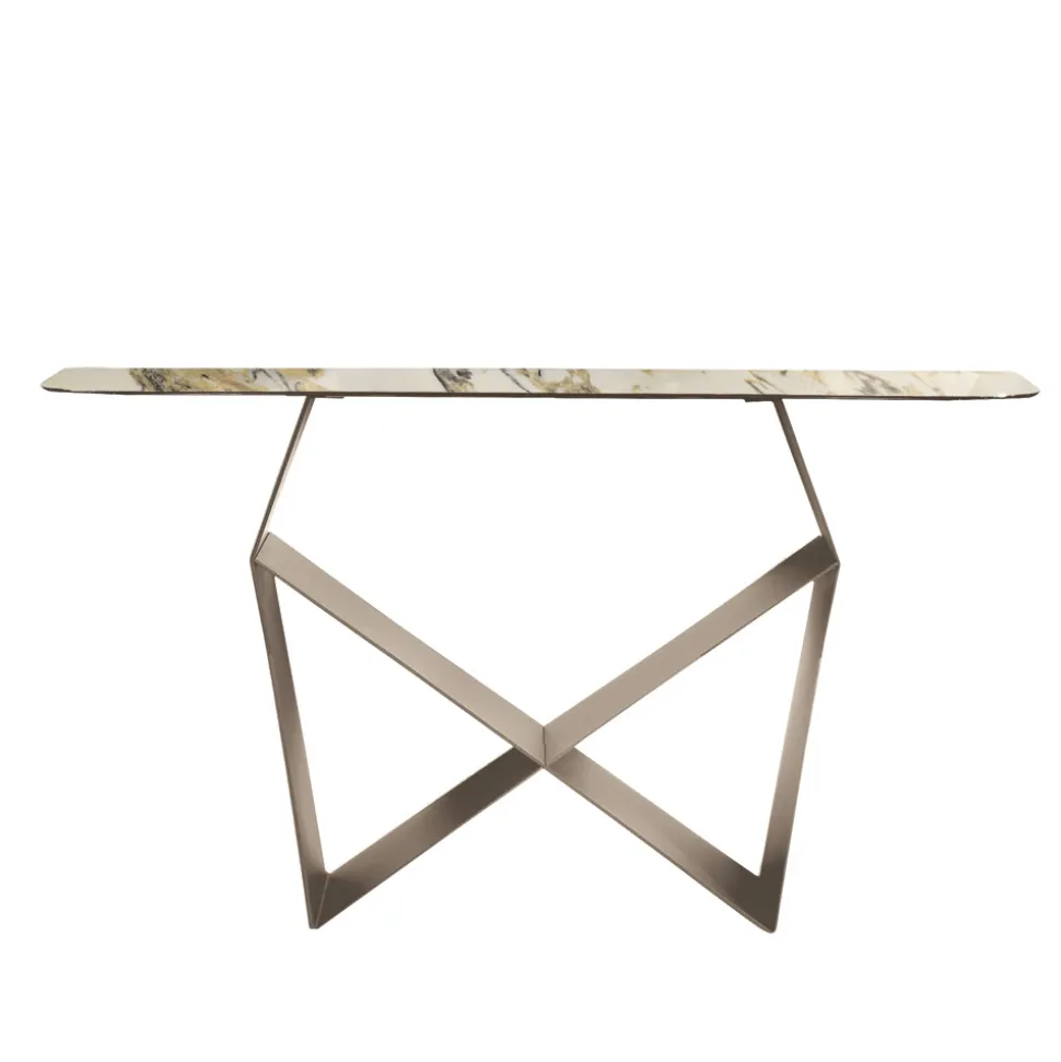 Consolle in Metallo e Piano in Ceramica Effetto Marmo Made in Italy - Concordia