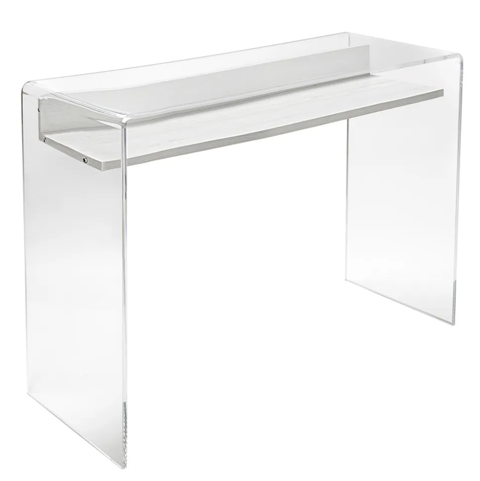 Consolle in Plexiglass Trasparente con Ripiano in Legno di Design - Carducci