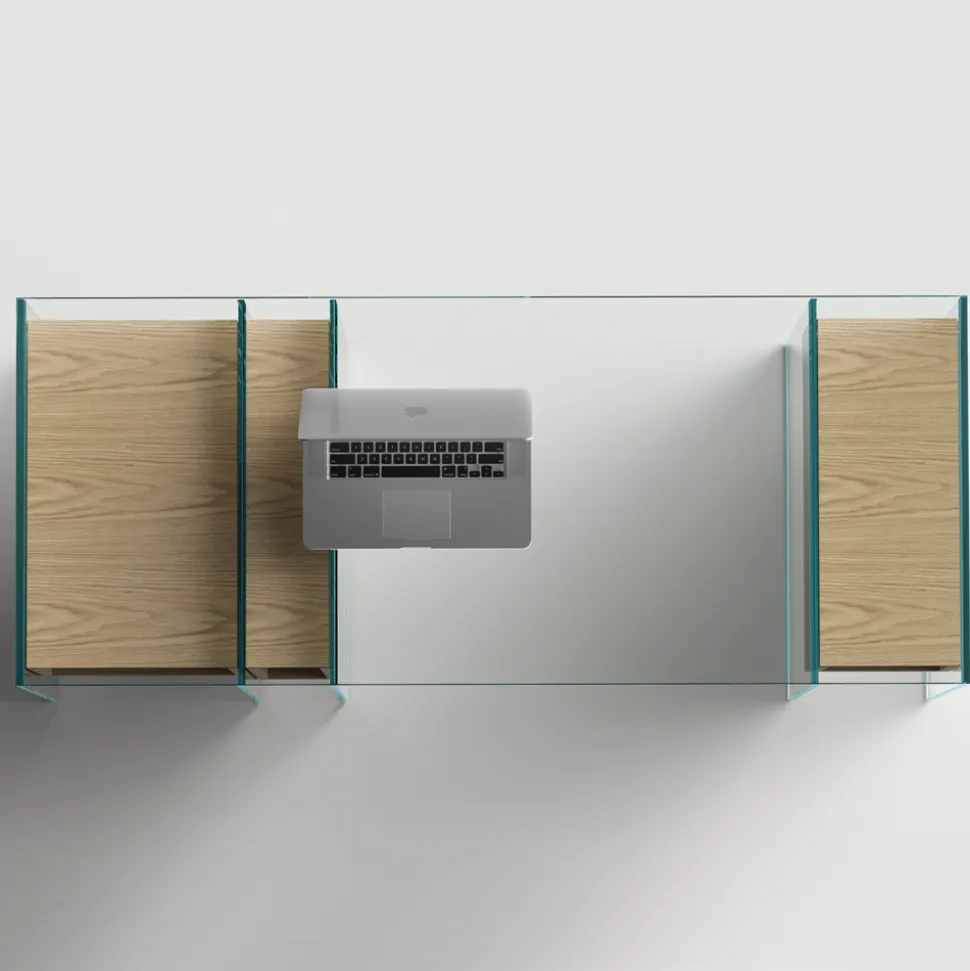Consolle in Vetro Extrachiaro e Legno Alta Qualità Made in Italy - Damiano