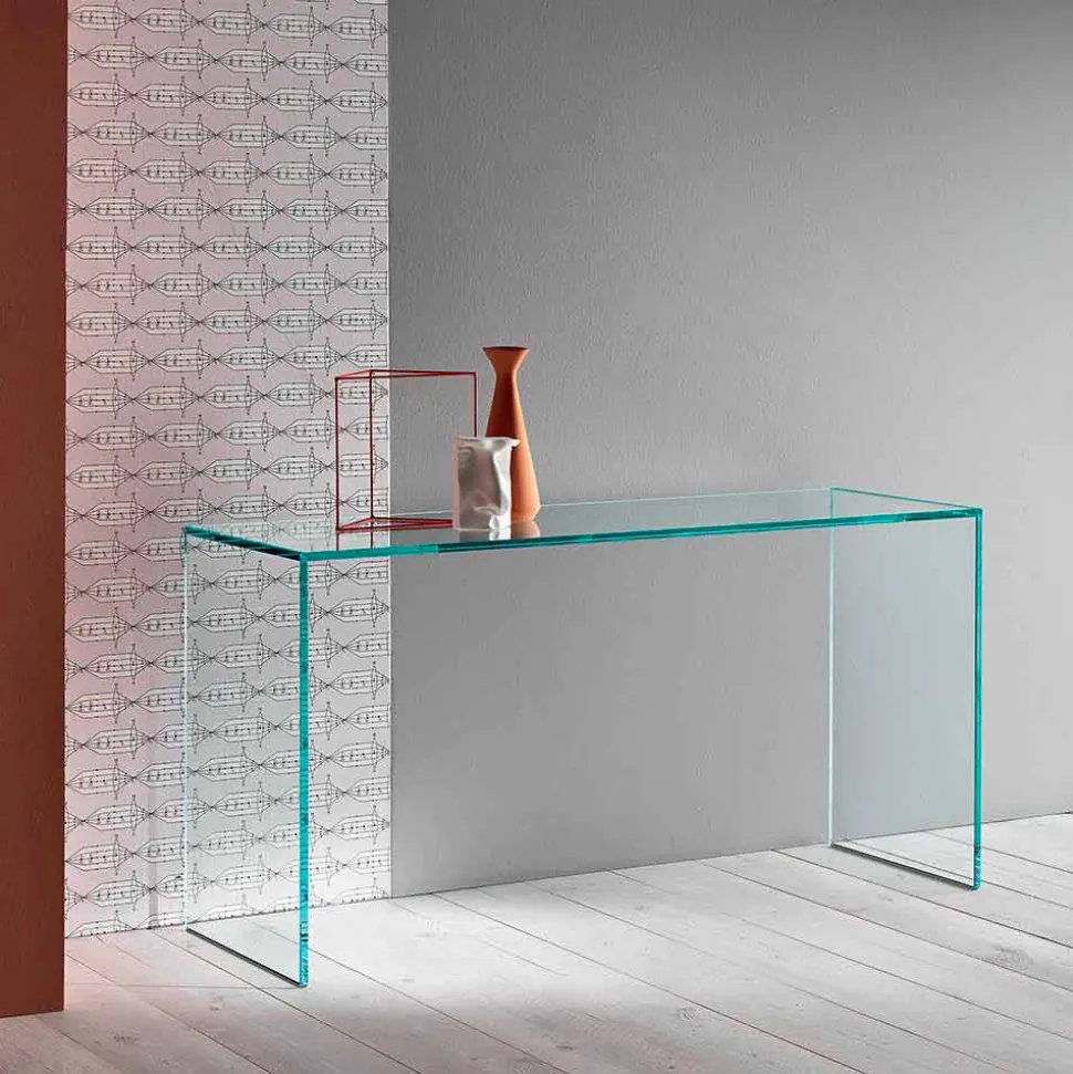 Consolle in Vetro Extrachiaro Design Minimale Made in Italy 2 Dimensioni - Selex