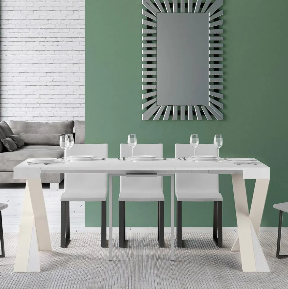 Consolle Moderna Allungabile a 300 cm con Telaio Bianco Made in Italy - Specchio