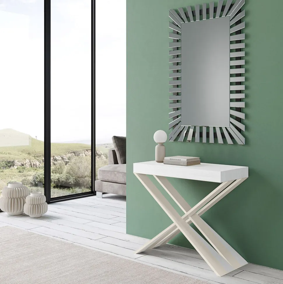 Consolle Moderna Allungabile a 300 cm con Telaio Bianco Made in Italy - Specchio