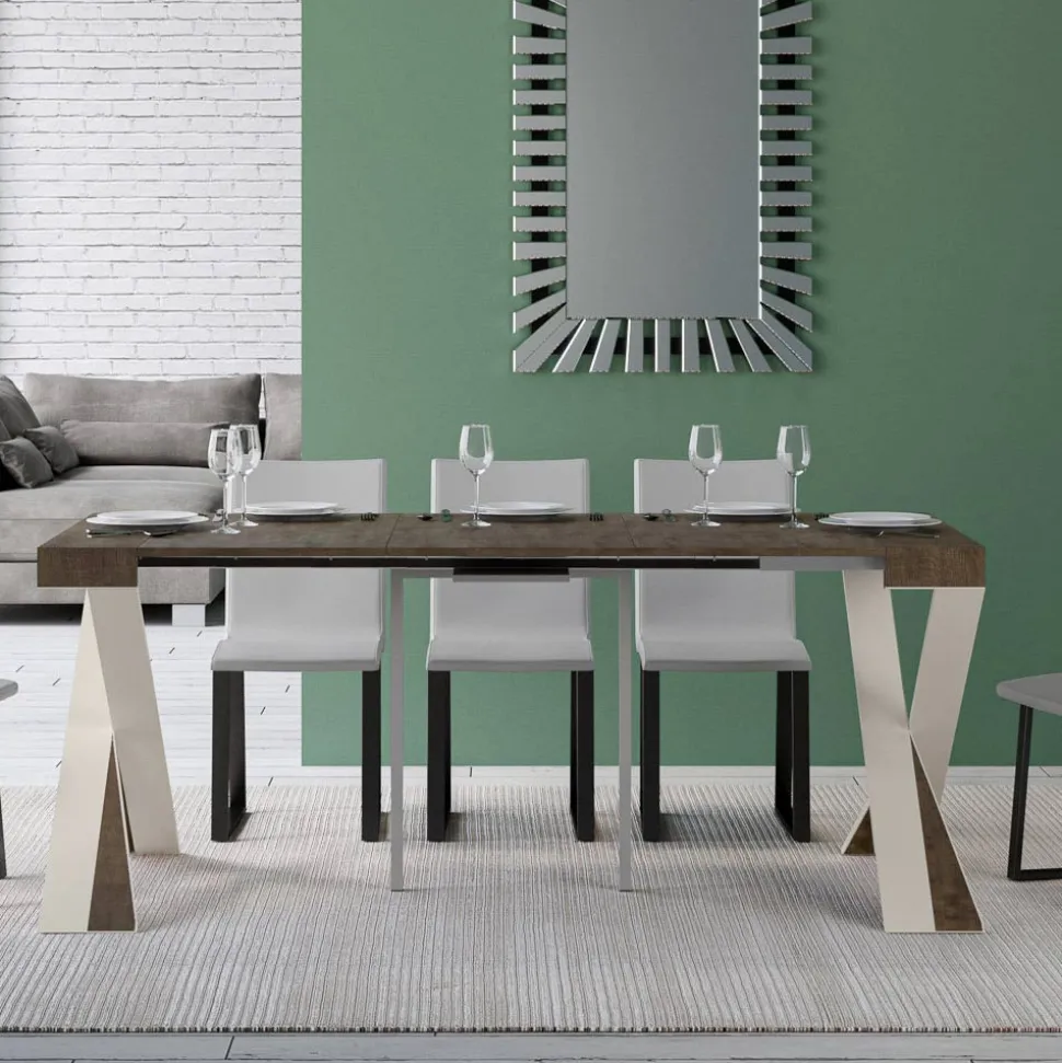 Consolle Moderna Allungabile a 300 cm con Telaio Bianco Made in Italy - Specchio