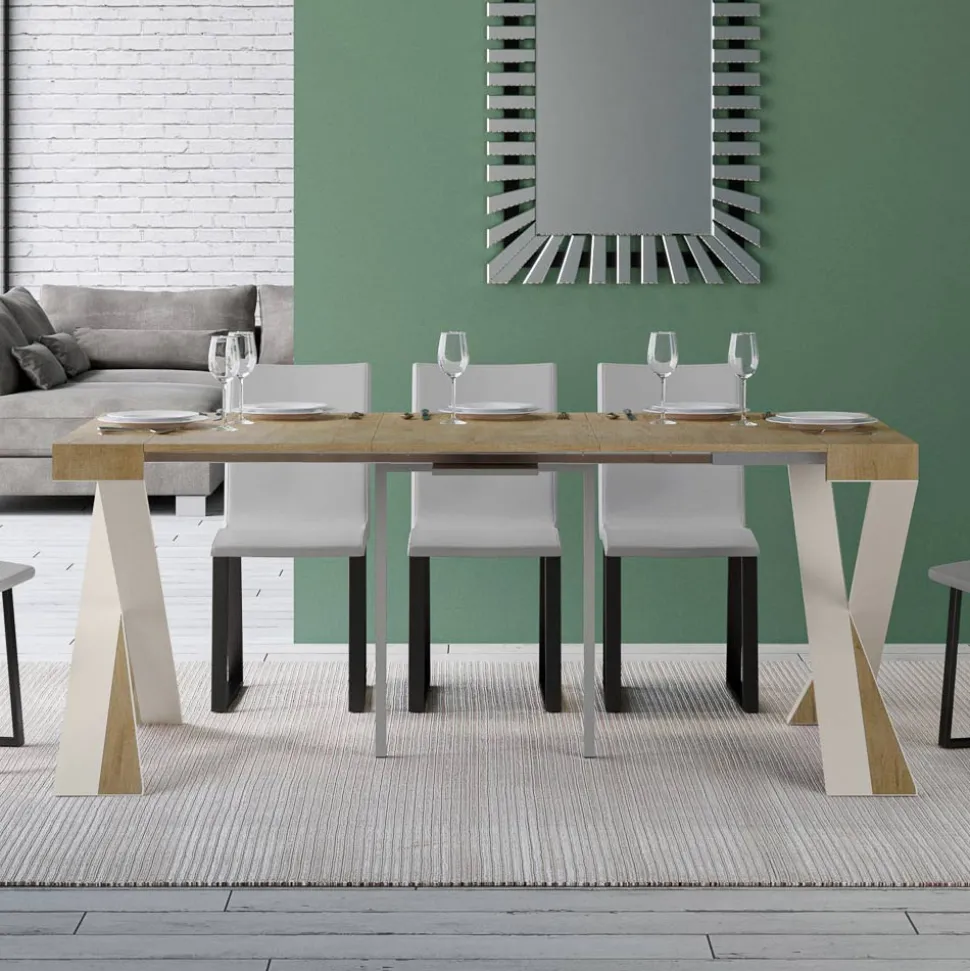 Consolle Moderna Allungabile a 300 cm con Telaio Bianco Made in Italy - Specchio