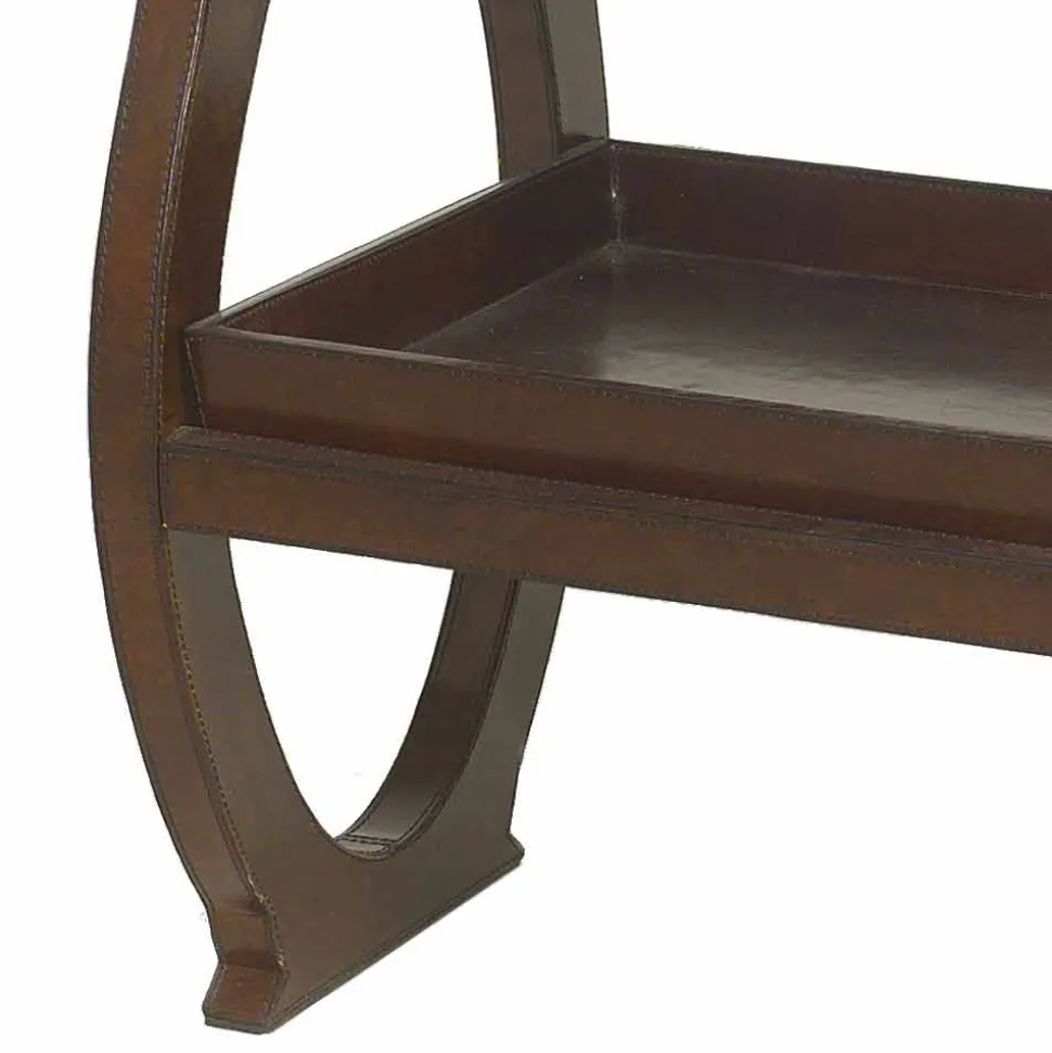 Consolle moderna con vassoio Walter, rivestimento in cuoio marrone