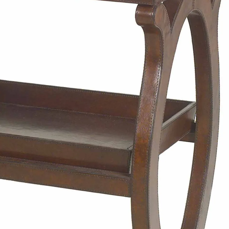 Consolle moderna con vassoio Walter, rivestimento in cuoio marrone