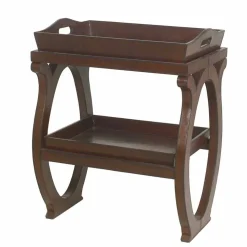 Consolle moderna con vassoio Walter, rivestimento in cuoio marrone